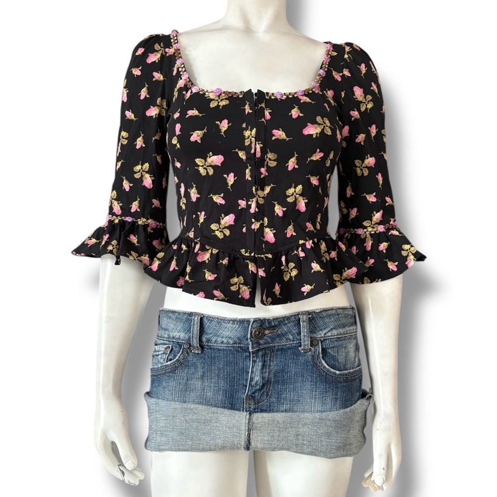 Dollskill | Betsy Johnson NWOT’s Y2K Floral Hook and Eye Top